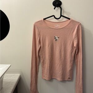 Hollister Light Pink Ribbed Long Sleeve Tee